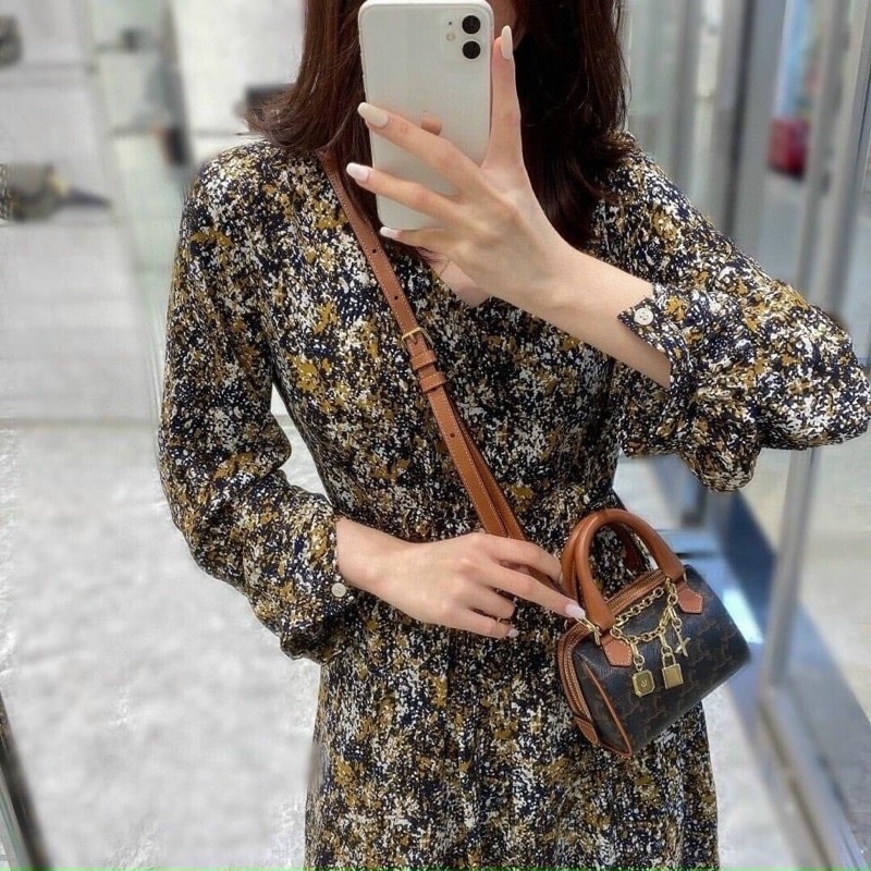 Túi đeo chéo nữ Cel.ine Triomphe Canvas Calfskin Mini Boston Fullbox cho nàng