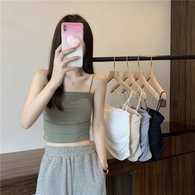 áo hai dây thun nhúm eo kèm mút sẵn mặc trong áo sơmi, mix kèm chân váy, quần sooc... túi zip hàng loại 1