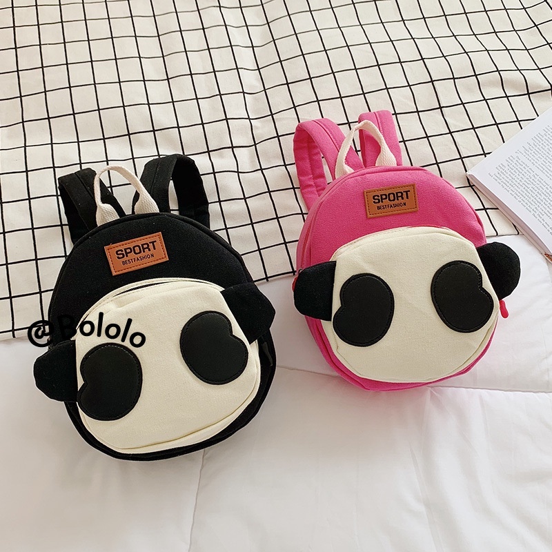 Bololo Balo Vải canvas Họa Tiết Gấu Trúc Hoạt Hình Dễ Thương Phong Cách Hàn Quốc