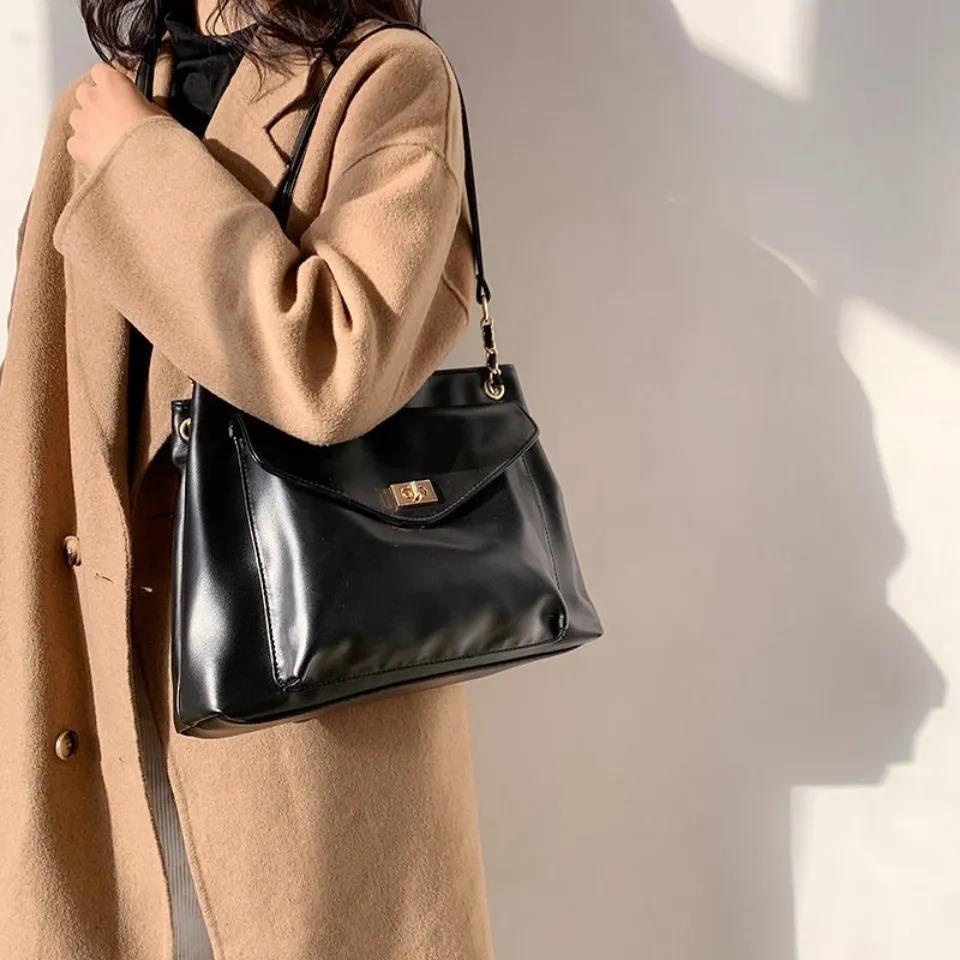 Túi đeo vai tote IELGY hobo da PU dáng vuông nằm ngang bề mặt mềm mại màu trơn sức chứa lớn thời trang đơn giản dạo phố
