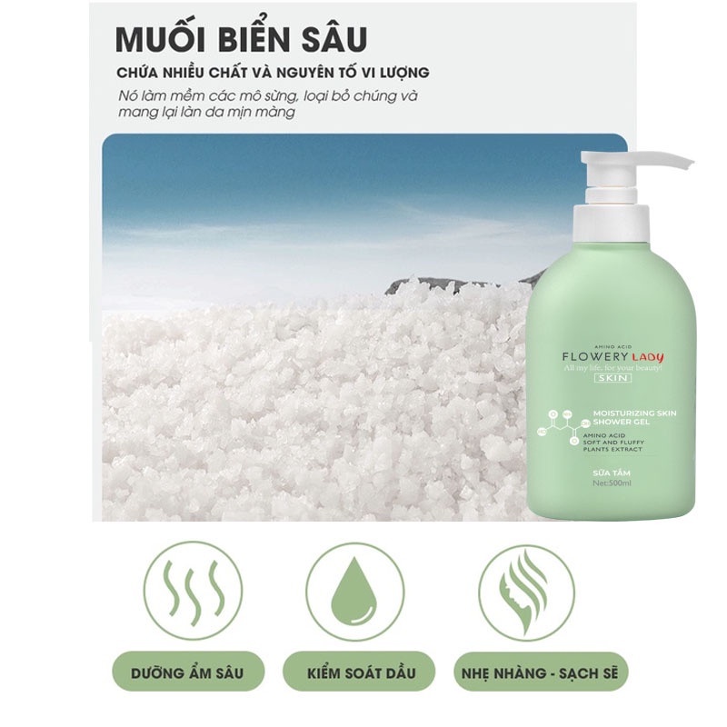 Combo dầu gội, dầu xả nước hoa muối biển Flowery LADY 500ml