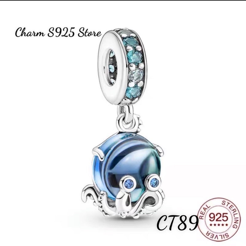 CHARM TREO PAN ALE BẠCH TUỘC ĐÁ XANH BẠC S925 CAO CẤP