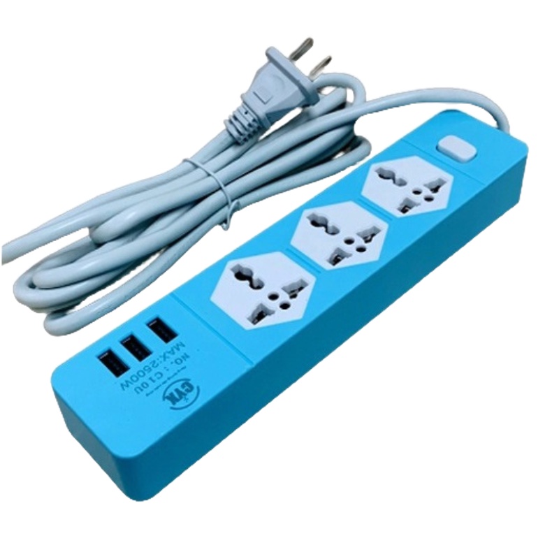 Ổ cắm điện CYX CU10 dây dài 3m, 3 ổ cắm, tích hợp 3 cổng sạc usb, thiết kế chống giật, tự ngắt kết nối, vỏ ngoài nhựa pp