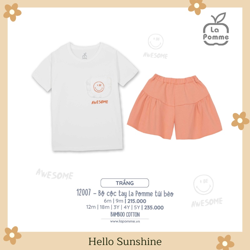 [Lapomme] Bộ cộc tay La Pomme túi bèo