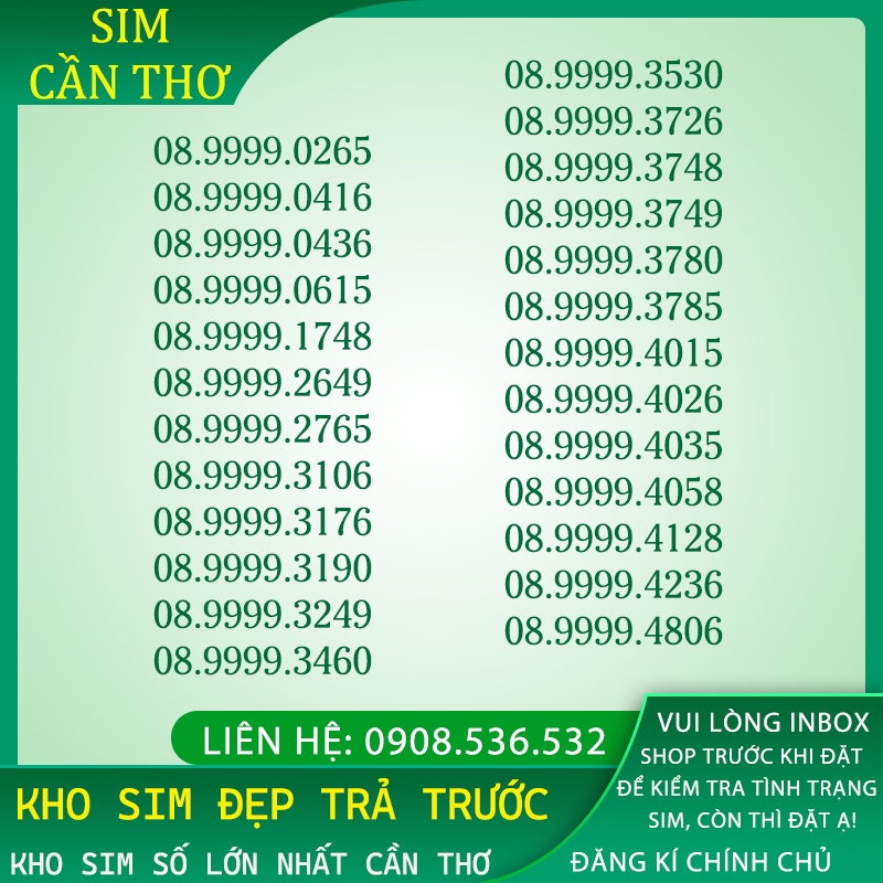 Sim số đẹp tứ quý giữa mobifone đầu số 089999