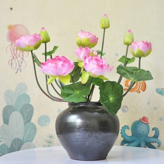 Bình hoa sen lụa cao cấp trang trí nhà cửa, decor cửa hàng, trưng bày ở bàn thờ phật, bàn thờ gia tiên, ban thần tài