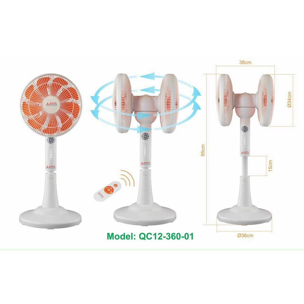 Quạt cây Asia quay 360 độ bảo hành chính hãng 2 năm - Quạt 2 đầu QC12-360 siêu êm, mát và sang trọng