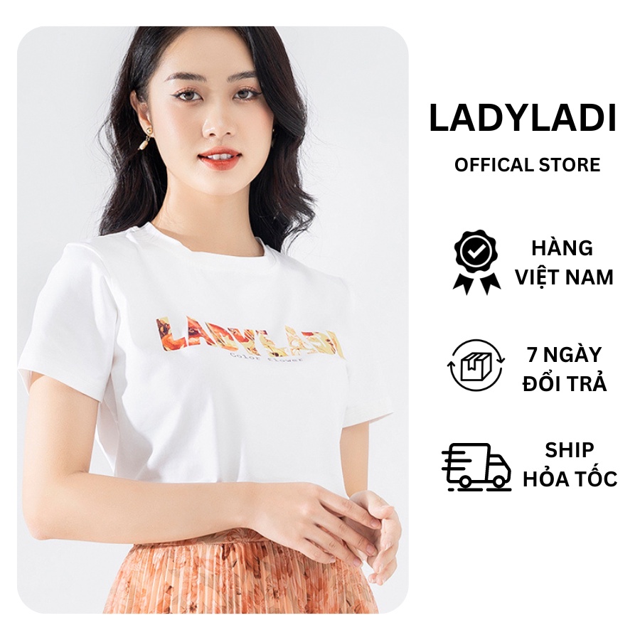 Áo phông áo thun cotton 100%, mềm mát, co giãn nhẹ, thấm hút mồ hôi LADYLADI họa tiết sắc nét giặt được bằng máy NA03