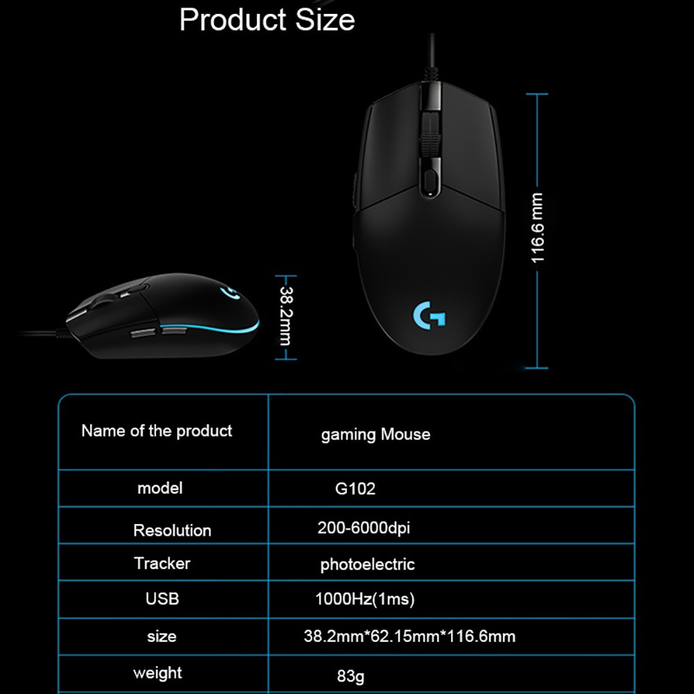 Chuột máy tính có dây logitech g102 8000dpi 1ms chất lượng cao