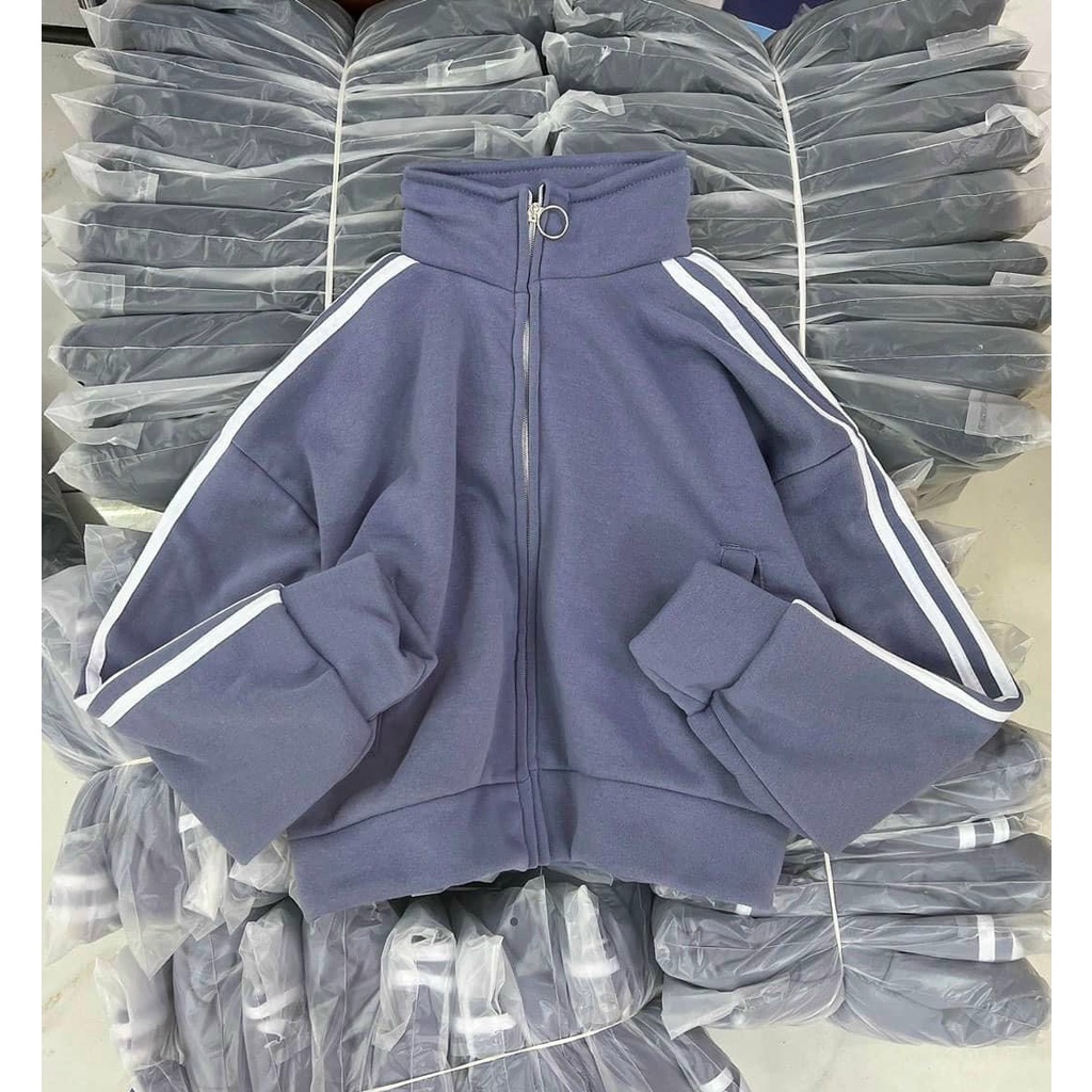 Áo khoác nỉ cánh dơi Croptop Nữ cổ trụ phối tay 3 sọc thể thao siêu hot 777TpTcroptop377