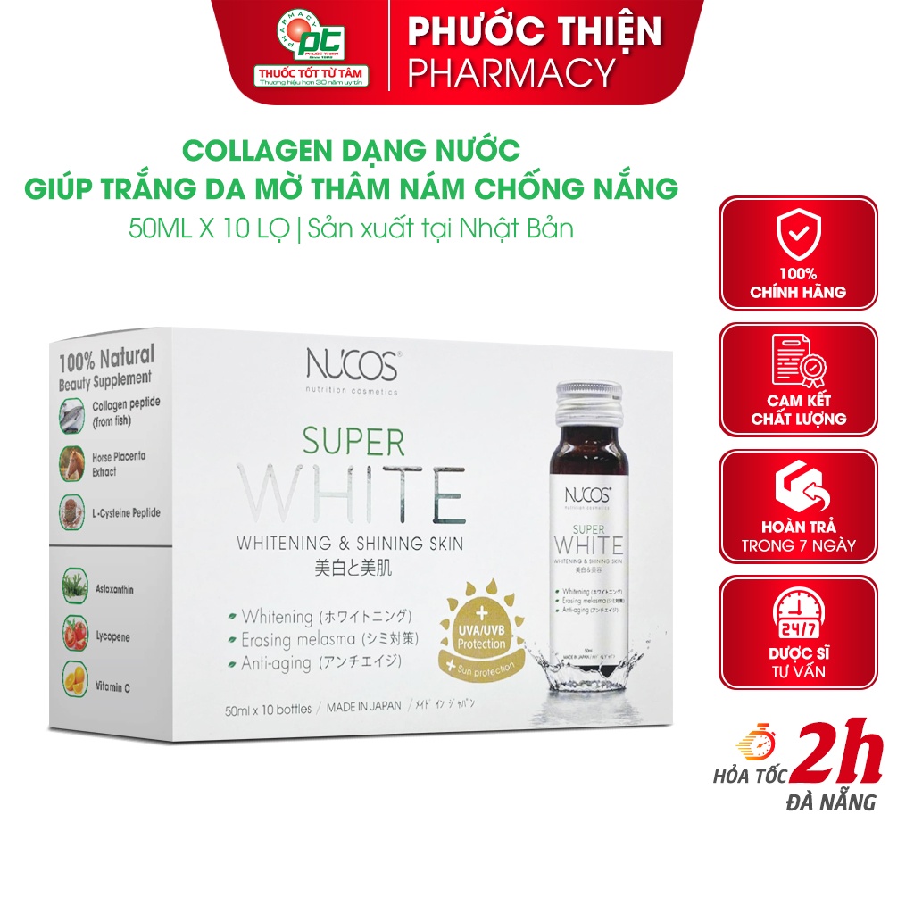 Mới - Nucos Super White Collagen dạng nước của Nhật giúp dưỡng trắng sáng da, mờ thâm giảm nám, đều màu da