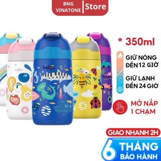 Bình giữ nhiệt 350ml, bình nước cho bé fjbottle kèm ống hút 350ml, chất liệu inox 304 cao cấp, họa tiết siêu cute