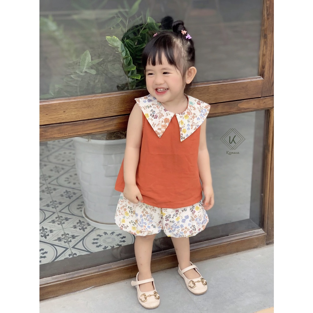 Đồ bộ bé gái Carrot, gồm áo sát nách kèm quần bí ngô KAMACA, Chất liệu thô đũi và linen xô mềm mại, an toàn cho bé