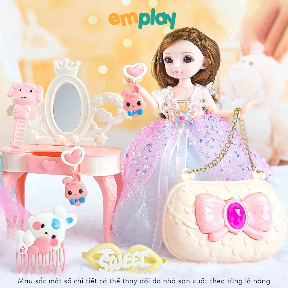 Búp bê cho bé gái cao cấp Emplay mắt 3D khớp tay chân linh hoạt váy xinh xịn làm bằng chất liệu nhựa an toàn cho trẻ