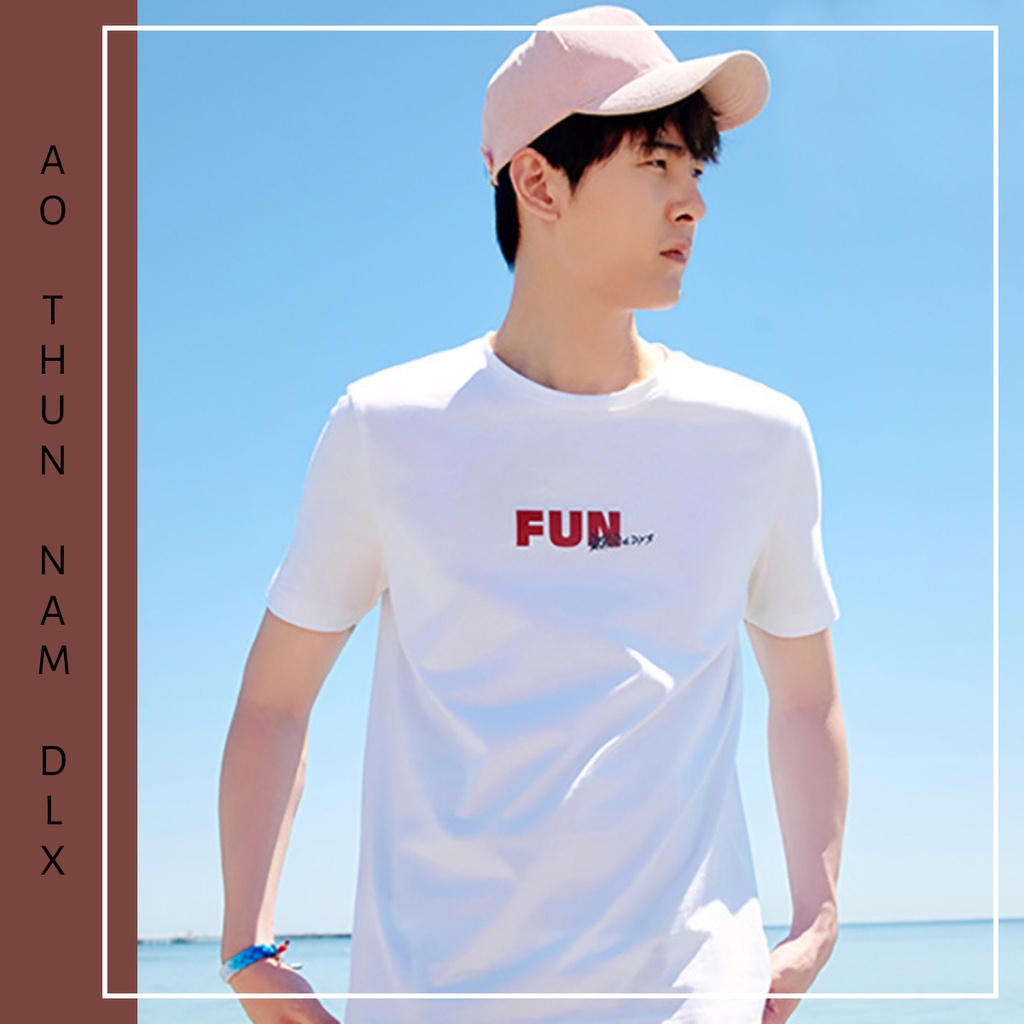 Áo Thun Nam Tay Ngắn Cổ Tròn In Chữ FUN DLX Form Basic Chất Thun 35% Cotton