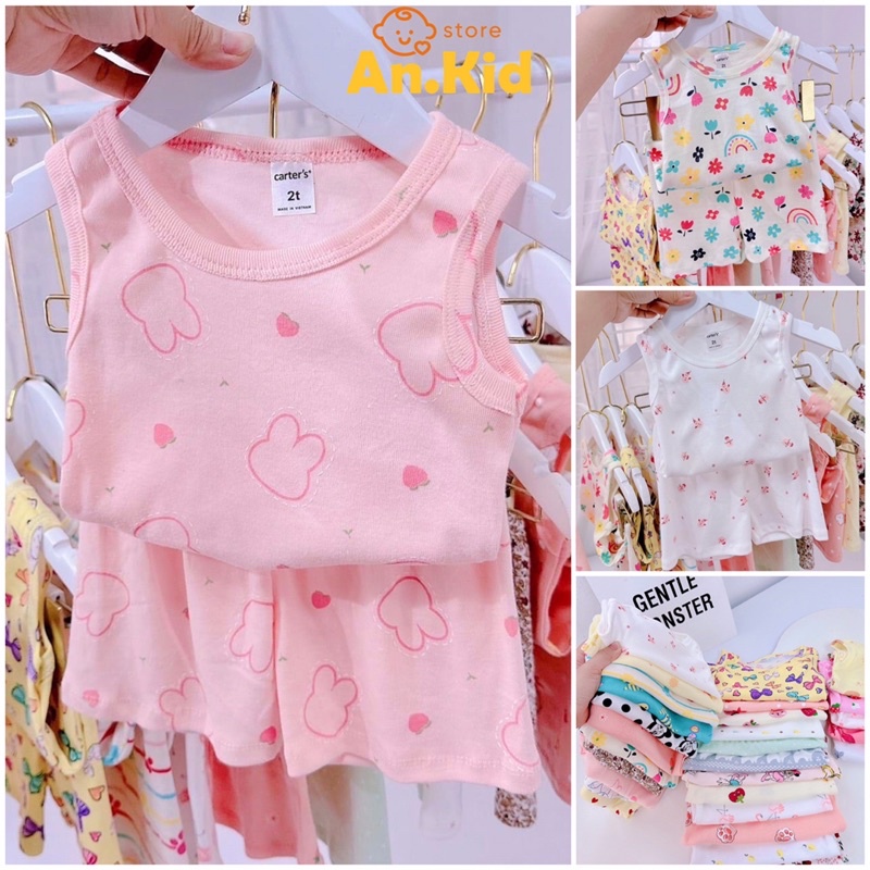 Bộ Ba Lỗ Bé Gái 8-17kg Chất Cotton Xuất Hàn Co Giãn Mềm Hoạ Tiết Xinh Cho Bé - AN.KID