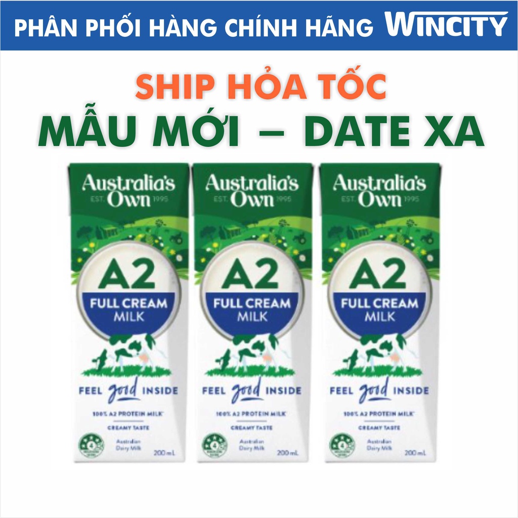 Date 09.2023 - Thùng 24 hộp 200ml Sữa Tươi TT Nguyên Kem Australia's Own A2 Full Cream Milk