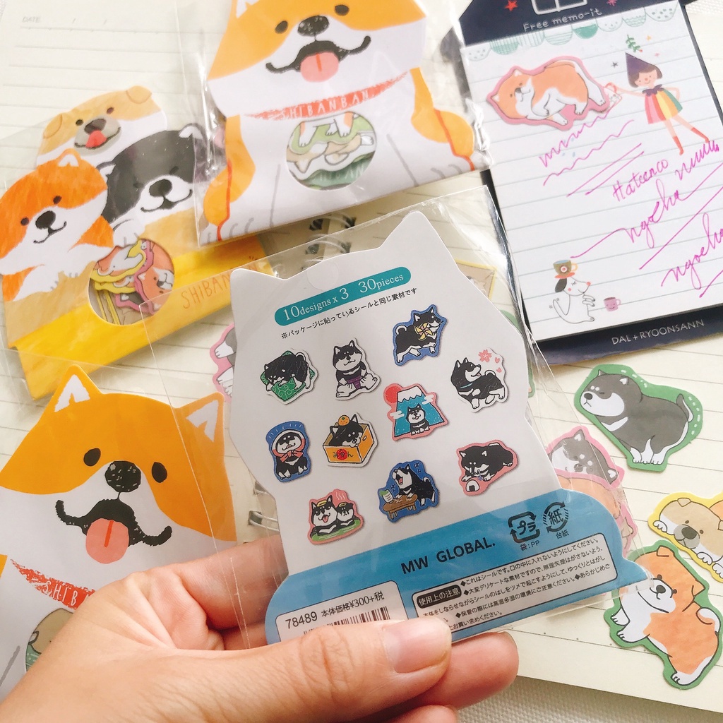 Sticker cute, hình dán chó shiba 30 miếng