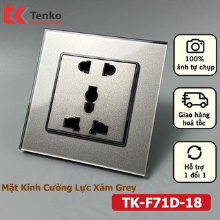 Ổ Cắm Đôi 3 Chấu Âm Tường Mặt Kính Cường Lực - Ổ Cắm Vuông 3 Chấu Cao Cấp TK-F71D-18 Màu Xám