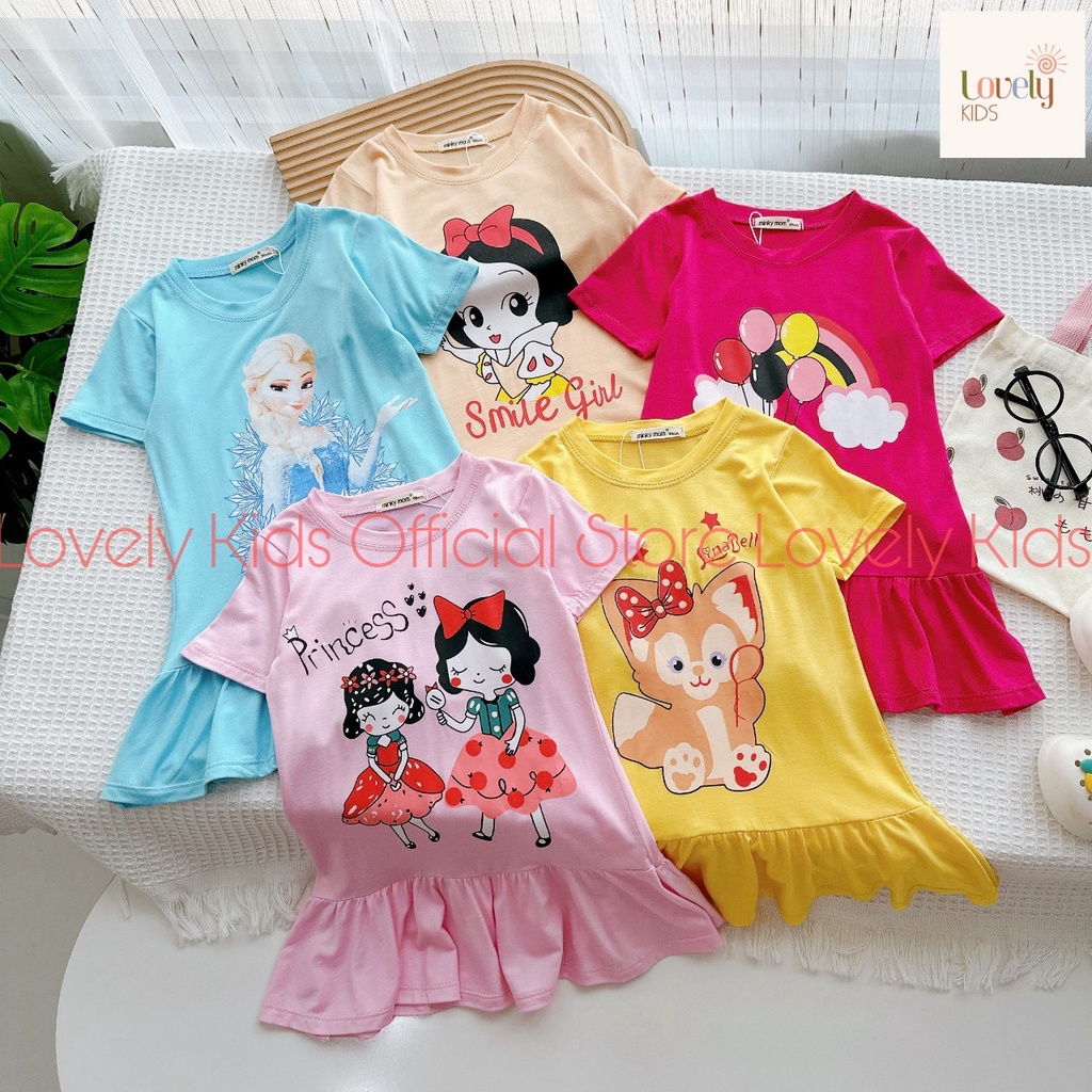 Váy Đầm Cho Bé Gái Minky Mom Chính Hãng Vải Thun Lạnh 10-26kg  Váy Cho Bé Gái Mặc Mùa Hè Tay Ngắn ĐẦM CỘC TAY