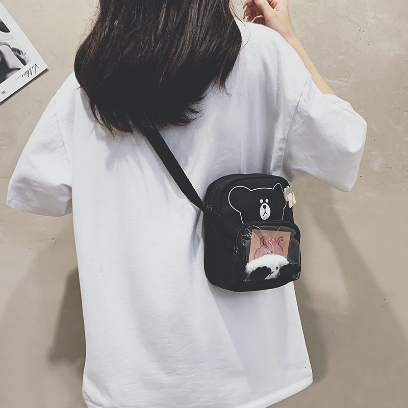 TÚI CHÉO VẢI PHỐI MICA HÌNH GẤU DỄ THƯƠNG