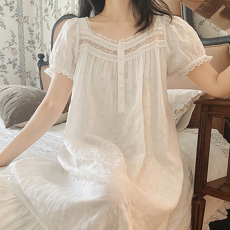 (SẴN) Váy thô gân ngủ nữ tay chun suông dài quảng châu