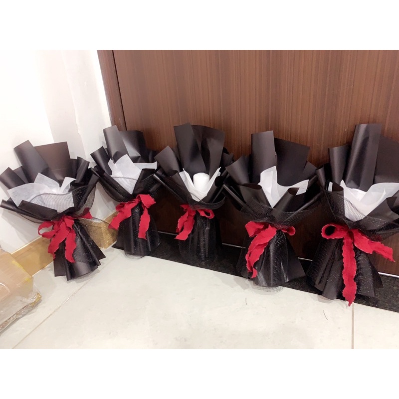 Cốt hoa 1 bông gói giấy đen mix lưới đen