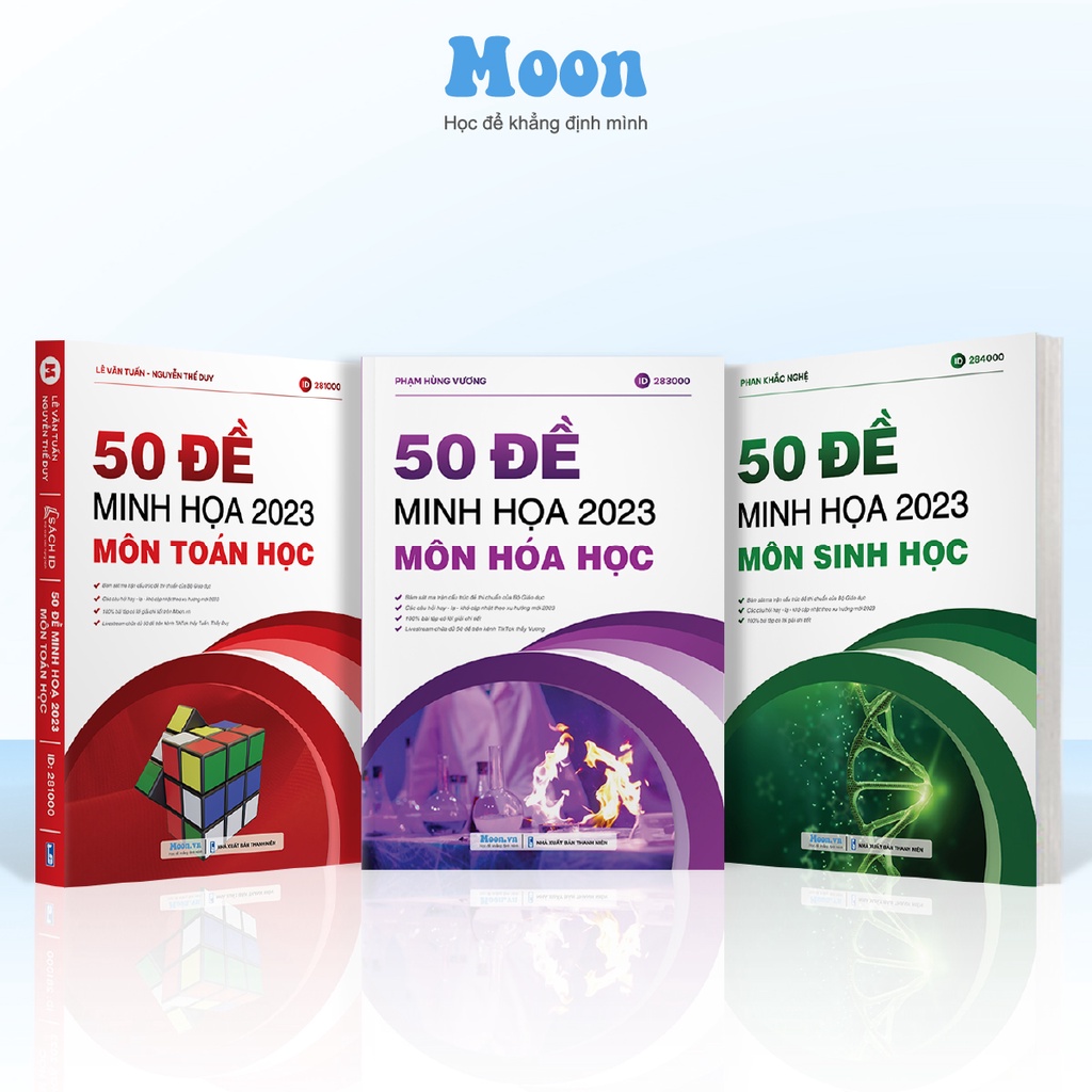 Bộ đề trắc nghiệm 2023 Khối B: 3 Sách luyện đề minh hoạ ôn thi thpt môn toán hoá sinh moonbook