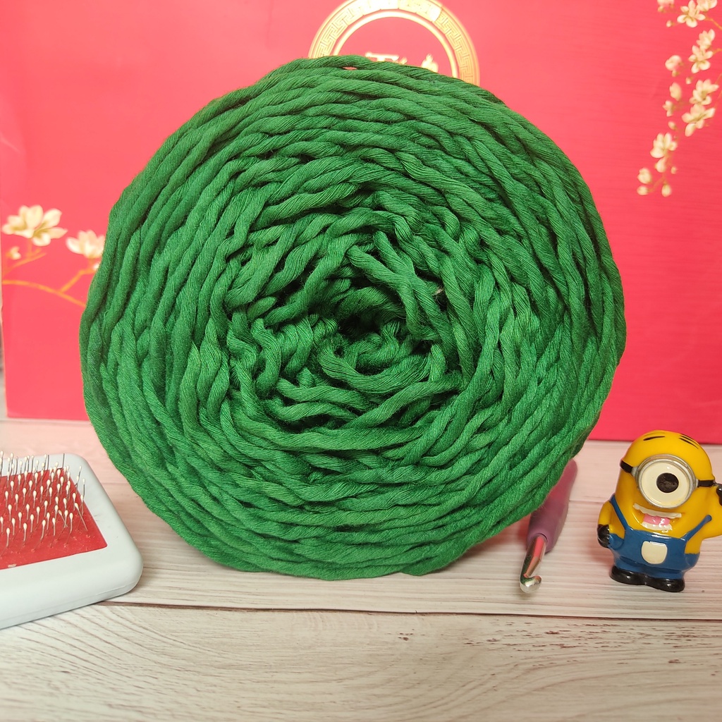 0.5kg dây macrame sợi 1 xoắn màu xanh green 3mm cotton làm lá macrame