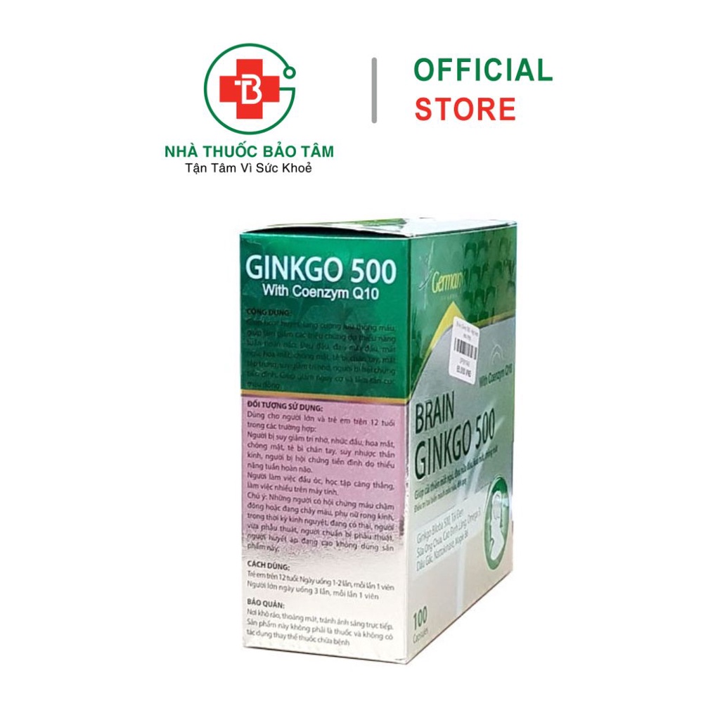 Viên uống BRAIN Ginkgo 500 - Giúp Hoạt Huyết, Tăng Cường Lưu Thông Máu
