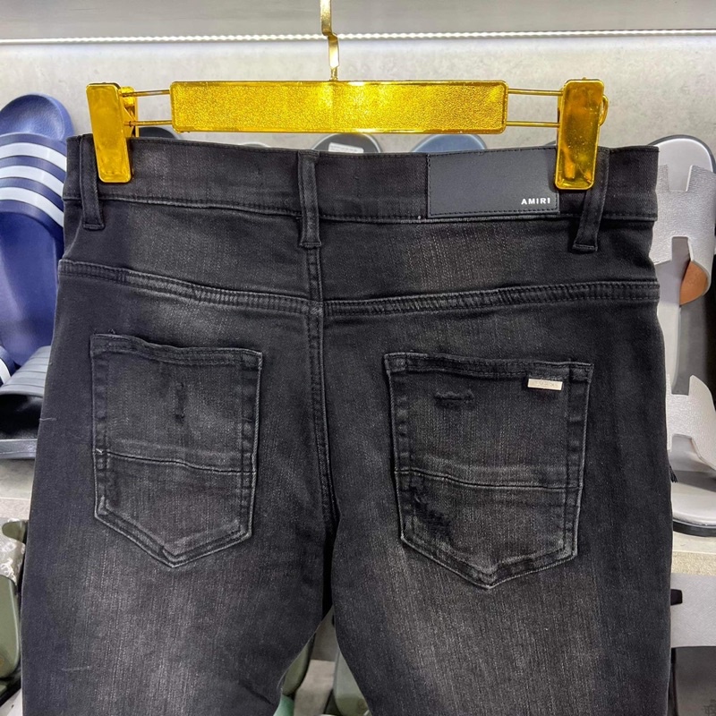 Quần bò amiri sc rách đùi vá đen trắng -7922
