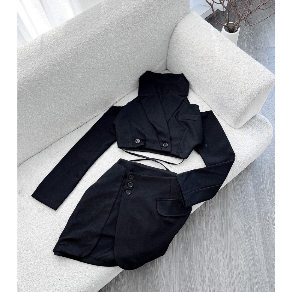 (Fom: <55kg) Set Crop Vest Cột Eo Hở Vai Chân Váy JL41 | BigBuy360 - bigbuy360.vn