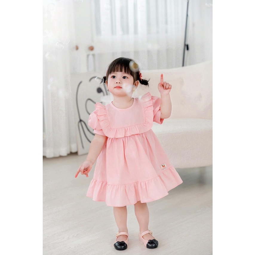 Váy bé gái, đầm ngắn tay cổ tròn yếm bèo cho bé mùa hè siêu hot VBG29