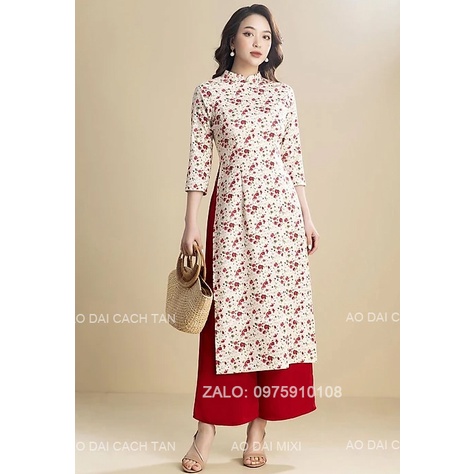 Áo dài nàng thơ MIXI, áo dài dáng suông tay lỡ họa tiết hoa nhí lụa Hàng Châu cao cấp mềm mát chụp hình cực đẹp