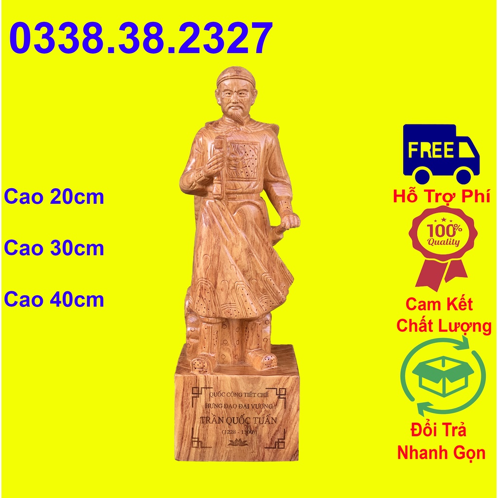 Tượng trần quốc tuấn trần hưng đạo hưng đạo vương cao 20cm đến 40cm được làm bằng gỗ hương