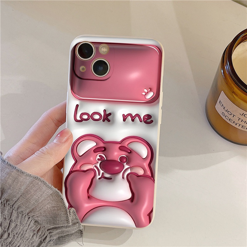 Ốp Điện Thoại Mềm Chống Sốc Gấu hồng Look me Cho iP 14 13 12 11 Pro Max SE2020 X Xr Xs Max 8 7 6 6s Plus e5097