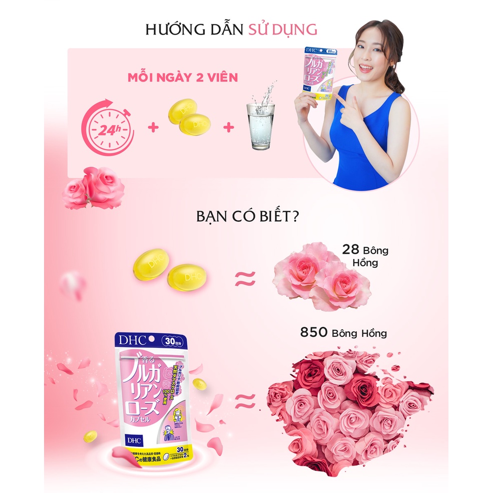 Viên Uống DHC Hoa Hồng Làm Thơm Cơ Thể 30 Ngày 60 Viên Bulgarian Rose Capsule Nhật Bản