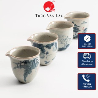 Tống trà sứ men rạn họa tiết sơn thủy, hoa sen vẽ tay Trúc Vân Lâu