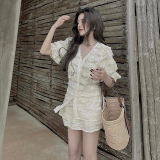 Sét đi biển ren tầng cổ v yealna hàng đẹp, mix chân váy 2 lớp