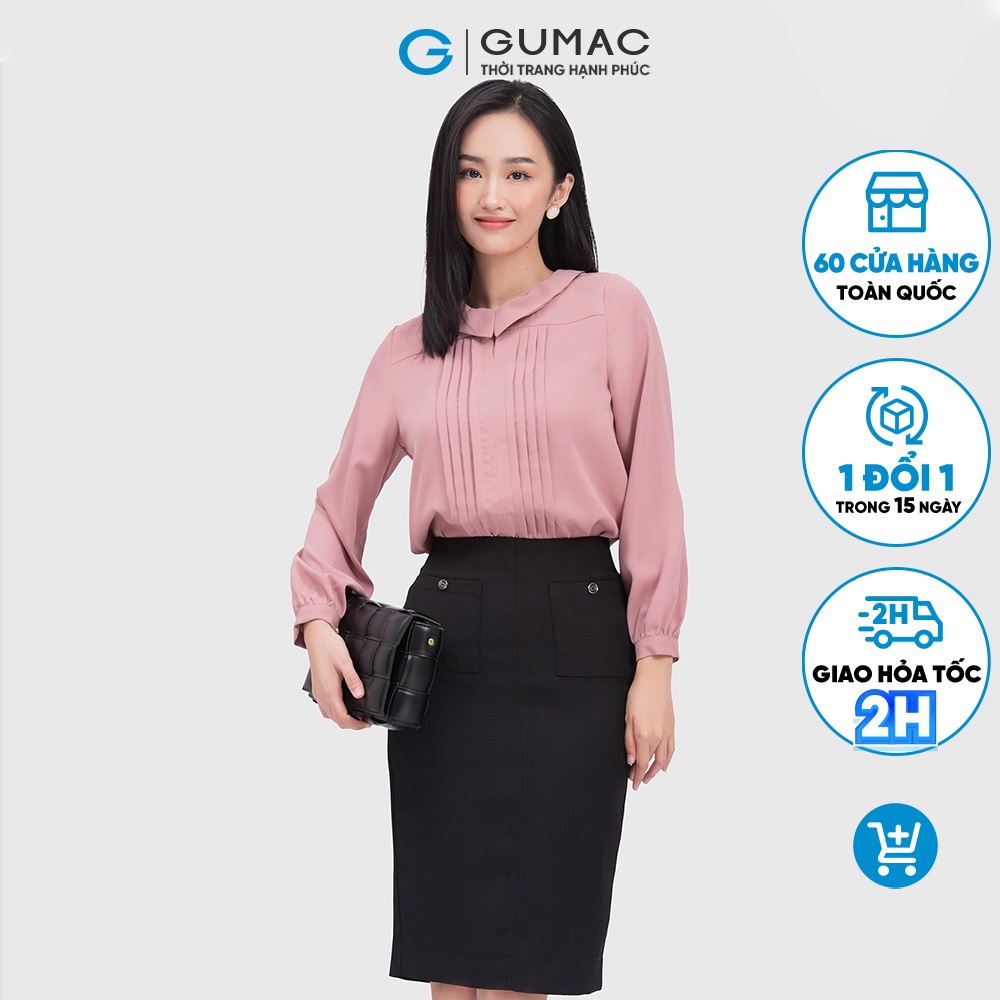 Áo Xếp Ly Rã Đô Thời Trang Gumac AC08071 Vải Lụa Màu Xanh Hồng