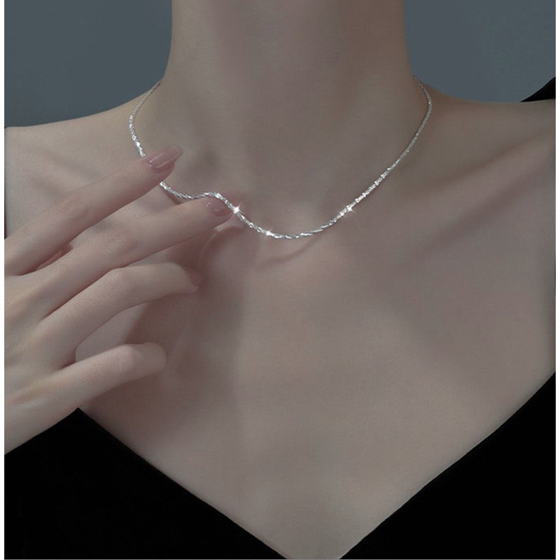 Dây chuyền vòng cổ choker nữ vòng tay nhẫn hợp kim bạc 925 lấp lánh phong cách hàn quốc sang chảnh