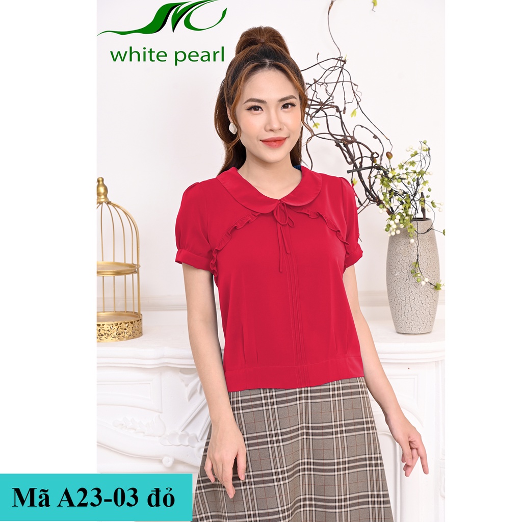 Sơ mi nữ bo gấu cổ sen tròn thời trang công sở White Pearl