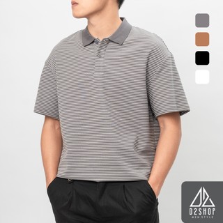 Áo thun polo nam D2shop, áo thun cổ bẻ sọc ngang nhỏ, màu trắng, đen, xám, bò