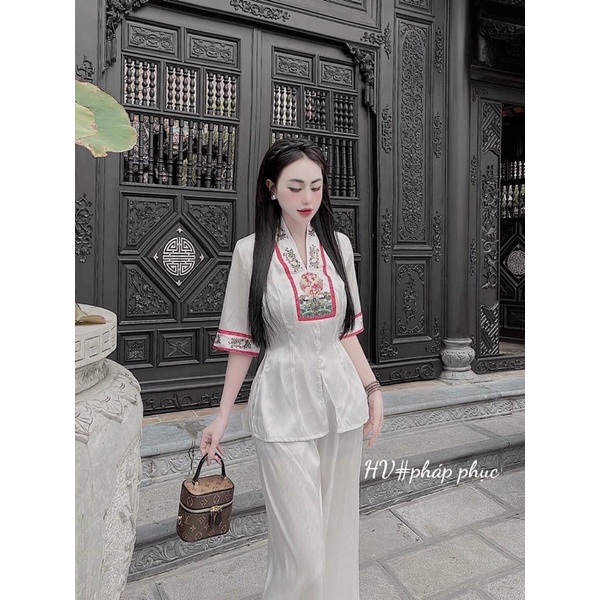 Sét bộ lam pháp phục tay lỡ viền hoa văn dễ thương - free size dưới 54kg