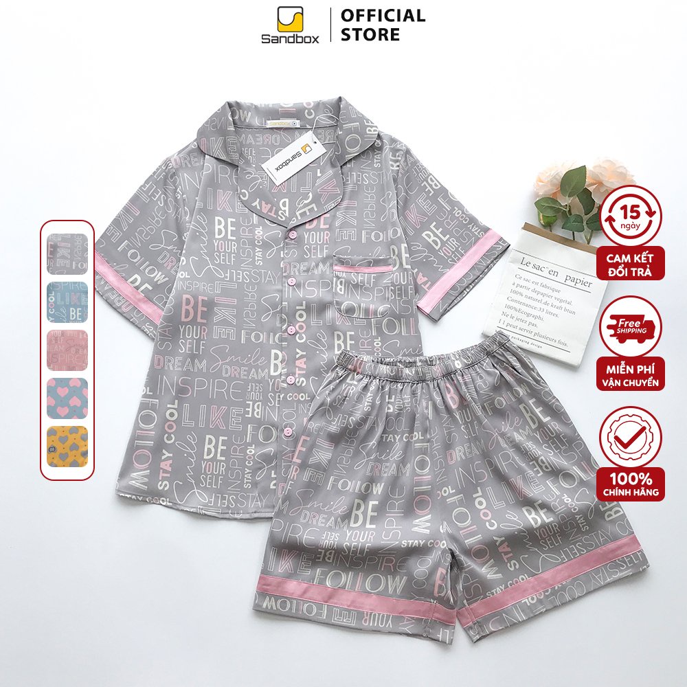 Đồ Bộ Nữ SANDBOX Pijama Chất Lụa Satin Nhật Cao Cấp Bộ Mặc Nhà Áo Cộc Tay Quần Đùi Họa Tiết BLD23004