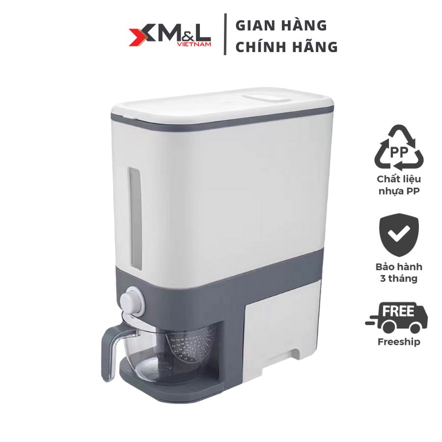 Thùng đựng gạo thông minh M&L 10kg - bao gồm khay đựng ngũ cốc - chống ẩm mốc côn trùng - Màu ghi