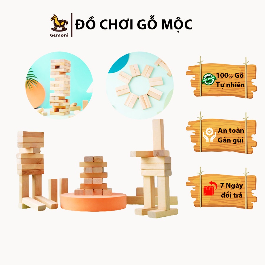 1KG Thanh Gỗ Chơi Rút Gỗ, Xếp Hình, Domino - Đồ Chơi Gỗ Gemoni