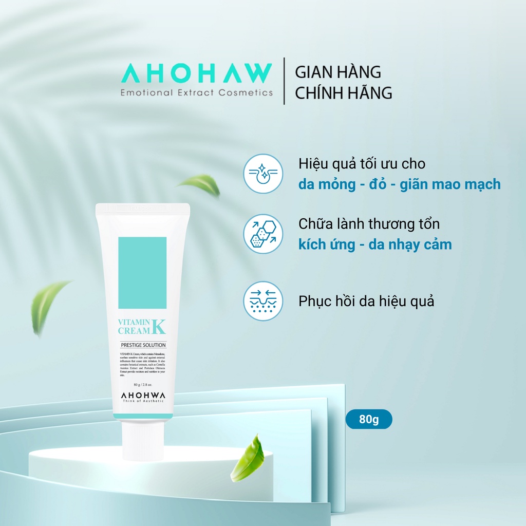 Kem Dưỡng Phục Hồi Ahohwa Vitamin K Cream 80g - Phục Hồi Da Mỏng Đỏ, Giãn Mao Mạch, Làm Dịu Da, Mờ Sẹo