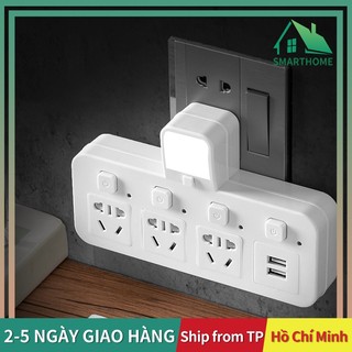 Bộ chuyển đổi nhiều phích cắm thông minh Ổ cắm mở rộng không dây USB đa phích cắm Ổ cắm điện có đèn ngủ