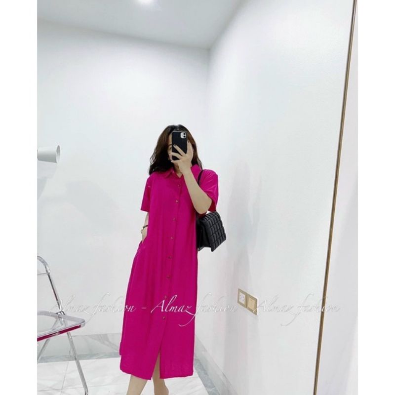 ĐẦM SƠ MI TRƠN CÓ TÚI 2 BÊN ĐỦ MÀU PHOM DÀI QUA GỐI BIGSIZE 60-90KG